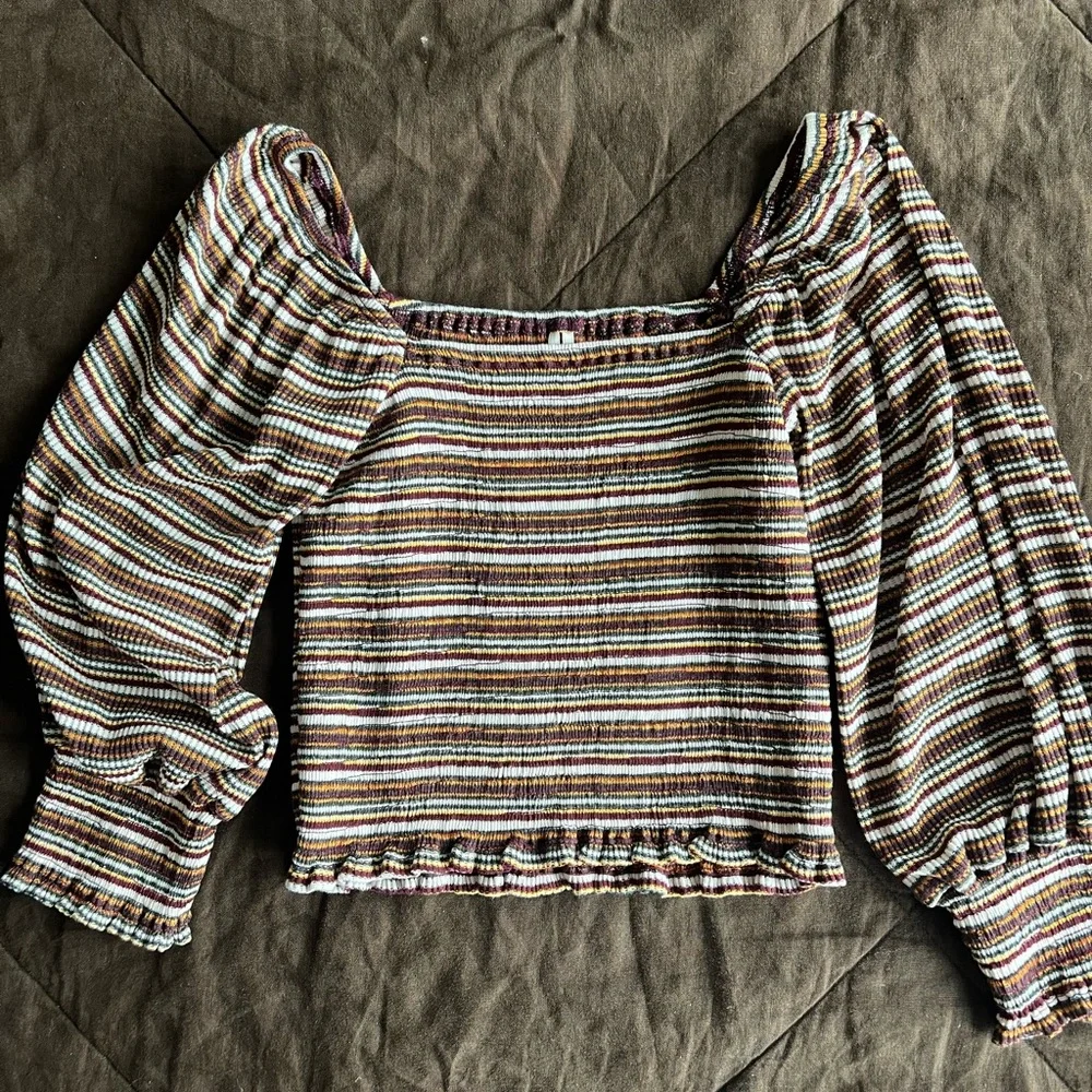 Anthropologie Multicolor Striped Puff Sleeve Blouse